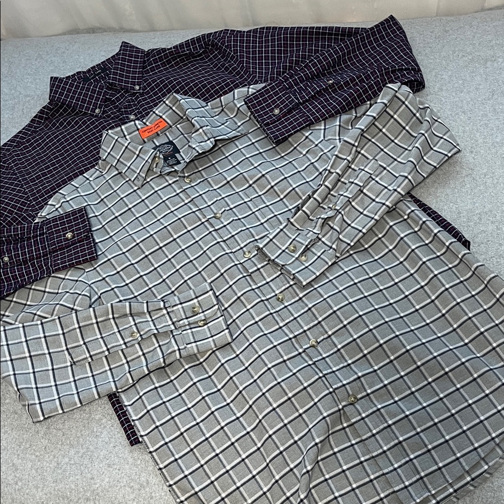 Mens Casual Button Front Shirt Bundle Lot Medium Plaid Easy Care Longsleeve